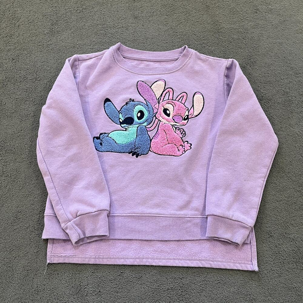 Disney Stitch Angel Girls Sweatshirt Purple Embroidered Pullover Size 9/10